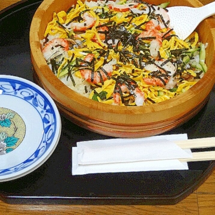 創作・夏料理☆　「なす炒め煮エビちらし」